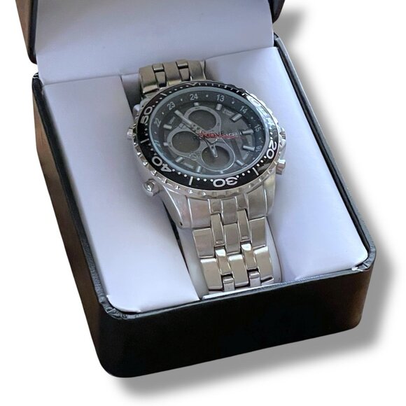 Elgin Mens Chronograph Watch Digital Analog Silver Tone Link Band Quartz Movemen - Picture 7 of 16